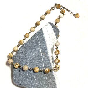 Genuine Picture Jasper Adjustable Short Necklace, Natural Gemstone & Bronze Link